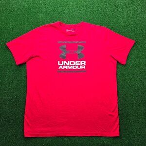 Under Armour Tshirt Mens XL Red Short Sleeve HeatGear Loose Graphic Casual